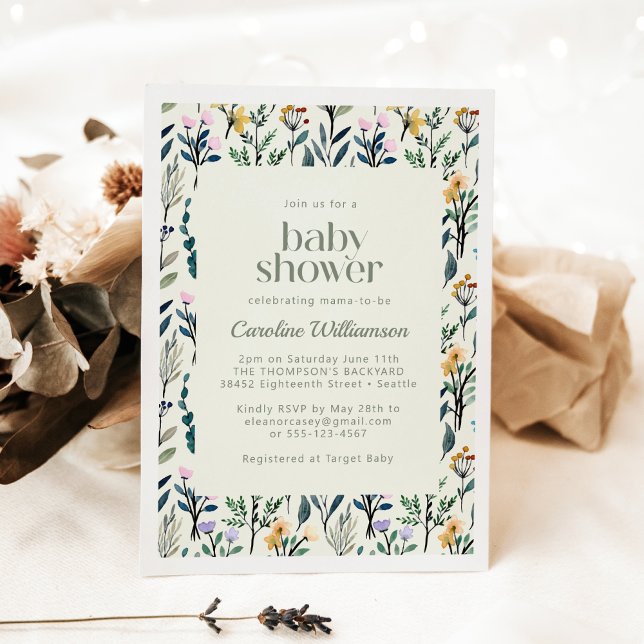 Invitation Baby shower Fleur sauvage Boho esthétique (Créateur téléchargé)
