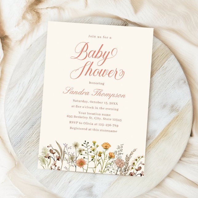 Invitation Baby shower Fleur sauvage Boho Floral Aquarelle (Créateur téléchargé)