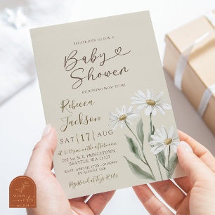 Invitation Baby shower Fleur sauvage Boho Minimalist Daisy