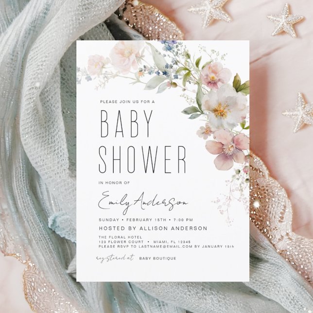 Invitation Baby shower Fleur sauvage Boho moderne élégant (Créateur téléchargé)