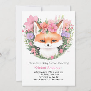 Invitation Baby shower Fleur sauvage Boho Rose Fox fille