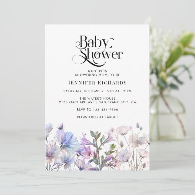 Invitation Baby shower Fleur sauvage Boho Watercolor (Debout devant)