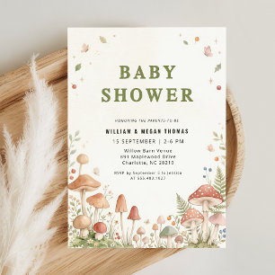 Invitation Baby Shower Fleur Sauvage Bois Champignon