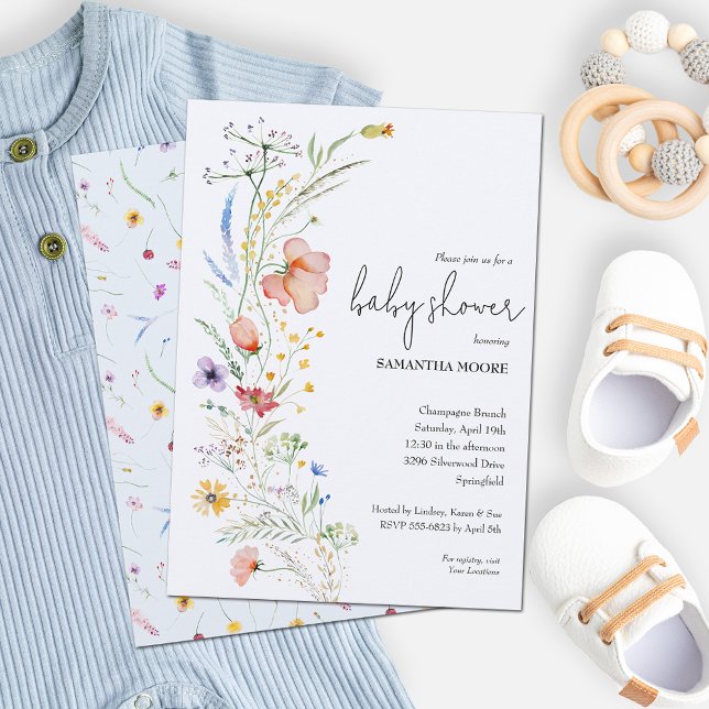 Invitation Baby shower fleur sauvage Boy (Wildflowers boy baby shower invitations - Order INSTANT DOWNLOAD and or PRINTED or both! )
