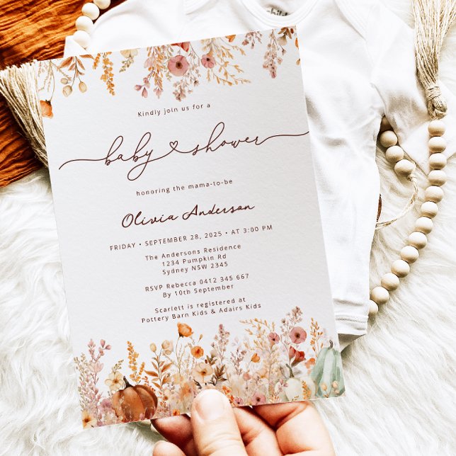 Invitation Baby shower Fleur sauvage citrouille d'automne (Créateur téléchargé)