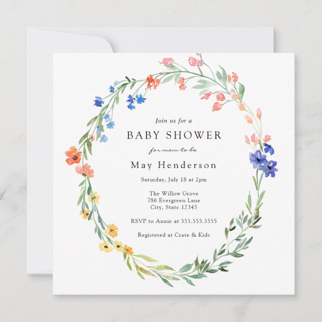 Invitation Baby shower Fleur sauvage coloré (Devant)