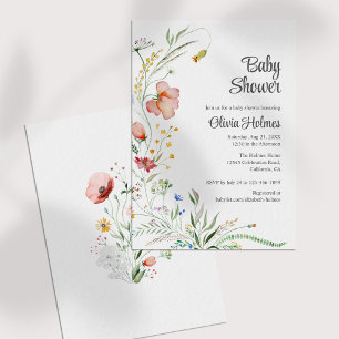 Invitation Baby shower Fleur sauvage couleur aquarelle