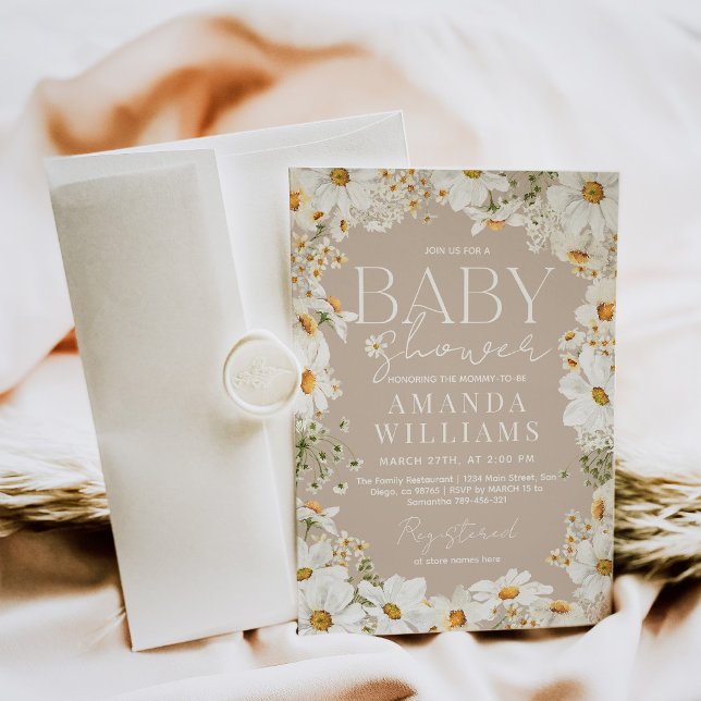 Invitation Baby shower Fleur sauvage Daisy Boho (Créateur téléchargé)