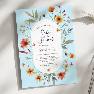 Invitation Baby shower Fleur sauvage d'aquarelle bleu doux Bo