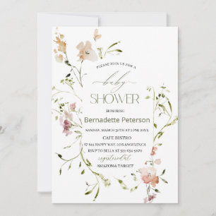 Invitation Baby shower Fleur sauvage d'aquarelle légère