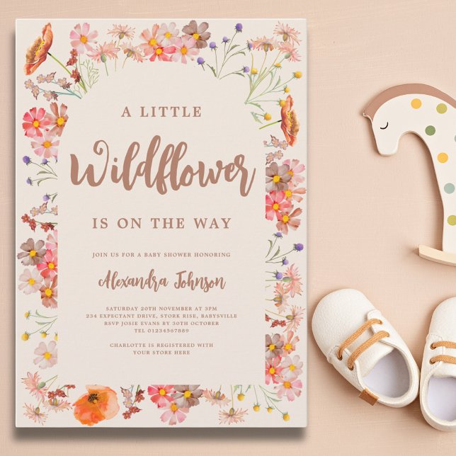 Invitation Baby Shower Fleur Sauvage d'Automne (A little wildflower is on the way gender neutral fall baby shower invitation)