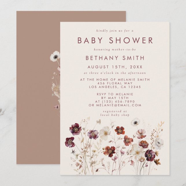 Invitation Baby shower Fleur sauvage d'automne (Devant / Derrière)