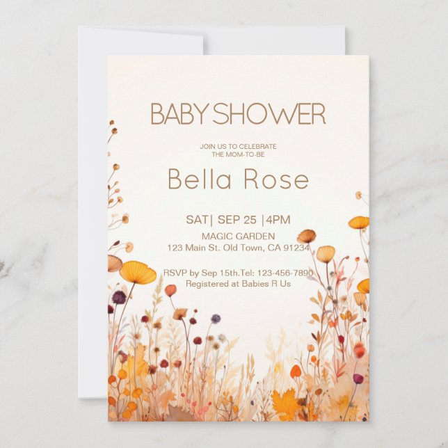 Invitation Baby shower Fleur sauvage d'automne (Devant)