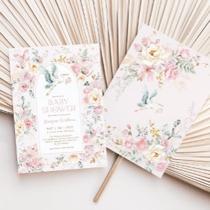 Invitation Baby shower Fleur sauvage de  de la cigogne rose P