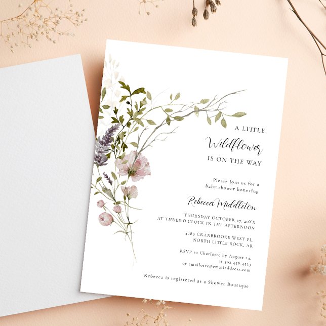 Invitation Baby shower fleur sauvage de filles botaniques (Wildflower Botanical Girl Baby Shower Invitation)