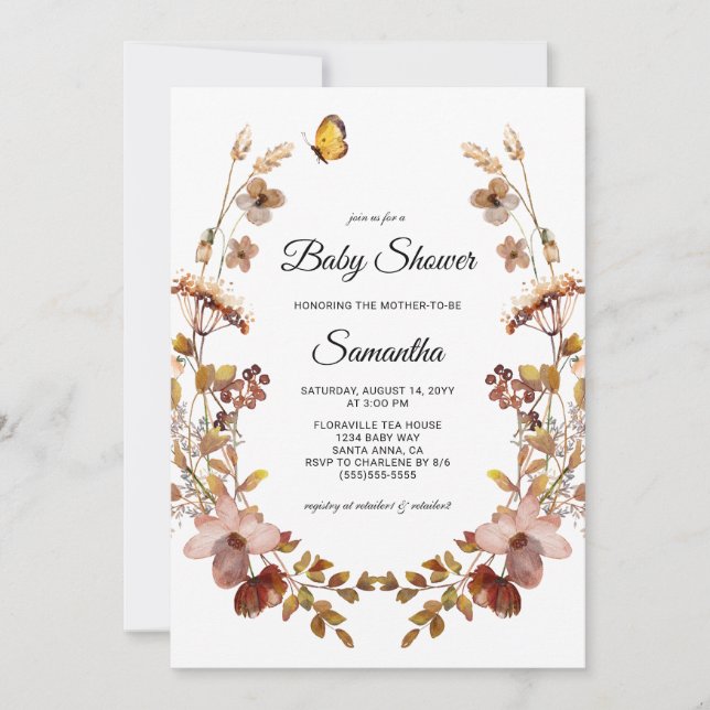 Invitation Baby shower Fleur sauvage de la Bourgogne d'automn (Devant)