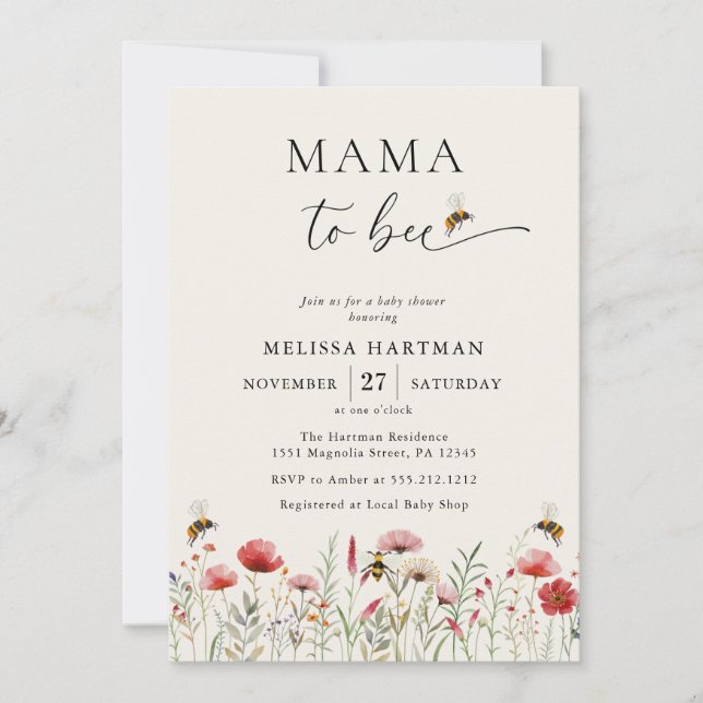 Invitation Baby shower Fleur sauvage de la maman d'Abee (Devant)
