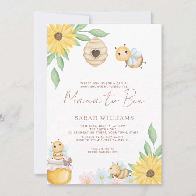 Invitation Baby shower Fleur sauvage de Mama à Bee (Devant)