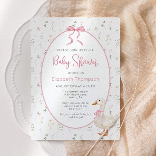 Invitation Baby shower Fleur sauvage de poule rose sot (Créateur téléchargé)
