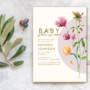 Invitation Baby shower Fleur sauvage de printemps bohème uniq