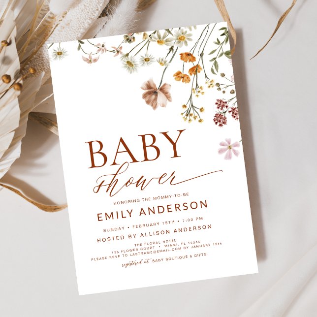 Invitation Baby shower Fleur sauvage de Terracotta Boho (Créateur téléchargé)