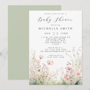Invitation Baby shower Fleur sauvage délicat