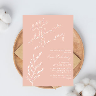 Invitation Baby Shower Fleur Sauvage Dessinée à la Main Rose