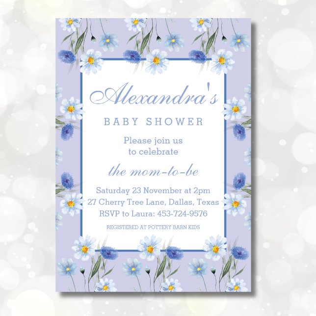 Invitation Baby shower Fleur sauvage Dusty Blue Boho (Créateur téléchargé)