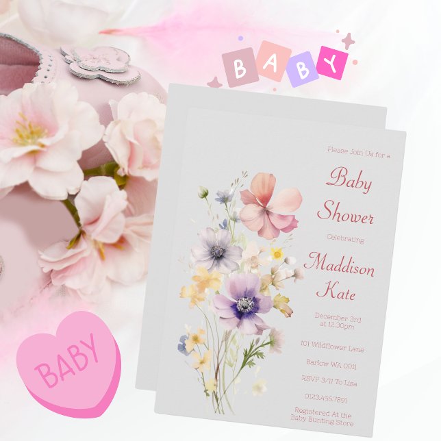 Invitation Baby shower Fleur sauvage élégant (Wildflower Baby Shower)