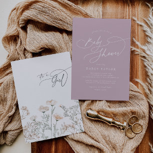 Invitation Baby shower Fleur sauvage élégant de charme rose