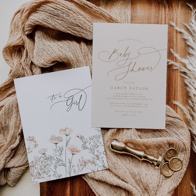Invitation Baby shower Fleur sauvage élégant en ivoire de cha (Elegant Charm Ivory Wildflower Baby Shower Invitation)