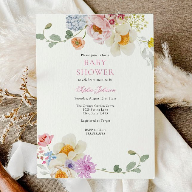 Invitation Baby Shower Fleur Sauvage Élégante (Créateur téléchargé)
