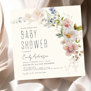 Invitation Baby shower Fleur sauvage en terre cuite Boho Élég
