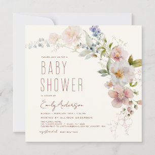 Invitation Baby shower Fleur sauvage en terre cuite Boho Élég