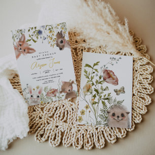 Invitation Baby shower fleur sauvage et d'animaux des bois