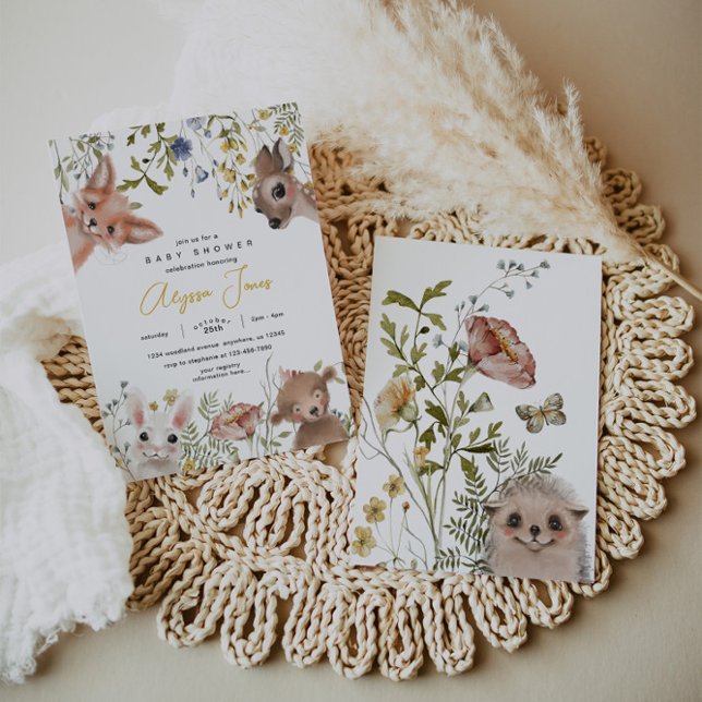 Invitation Baby shower fleur sauvage et d'animaux des bois (Créateur téléchargé)