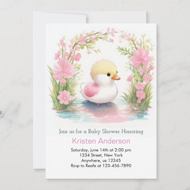 Invitation Baby shower fleur sauvage fille caniche rose (Devant)