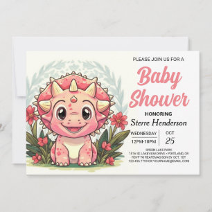Invitation Baby shower fleur sauvage fille Dinosaur fille
