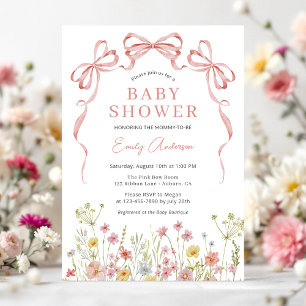 Invitation Baby shower Fleur sauvage Floral Blush Rose Bow Gi