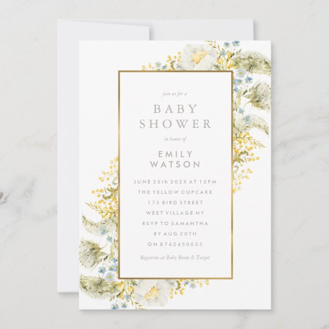 Invitation Baby shower Fleur sauvage Foil Frame Boho en honne (Devant)