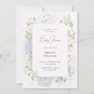Invitation Baby shower fleur sauvage gris blanc