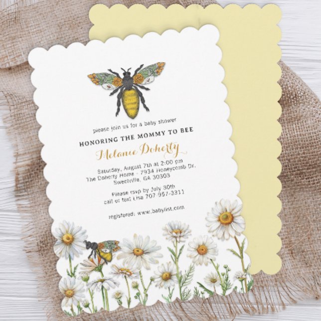 Invitation Baby shower Fleur sauvage Honey Bee Bumblebee (Bumblebee Baby Shower Invite)