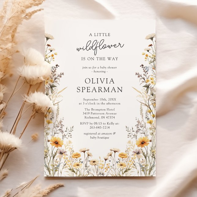 Invitation Baby Shower Fleur Sauvage Jaune (Créateur téléchargé)