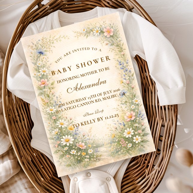 Invitation Baby-Shower Fleur Sauvage Jaune Rose (Créateur téléchargé)