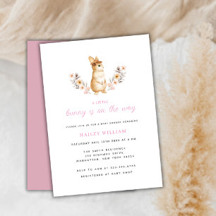 Invitation Baby shower Fleur sauvage lapin rose Whimsical