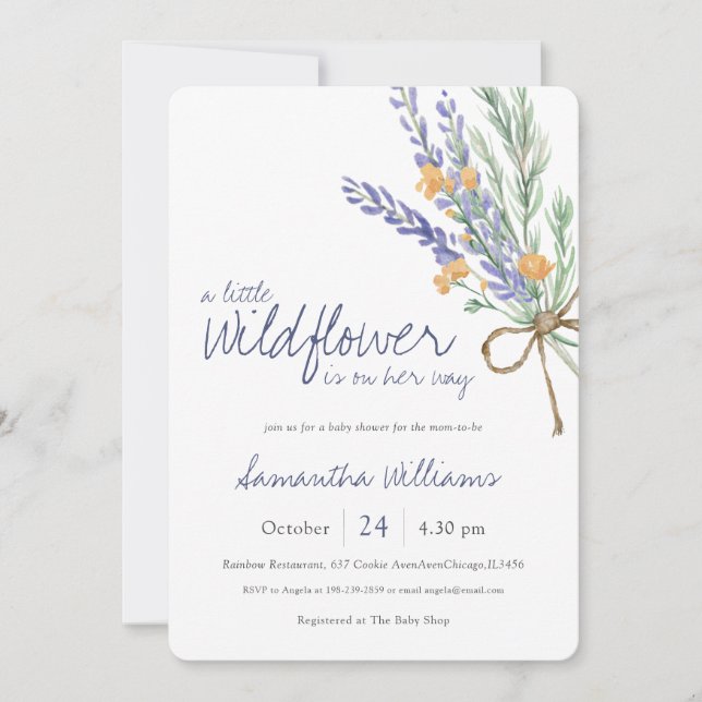 Invitation Baby shower Fleur sauvage Lavande violette (Devant)