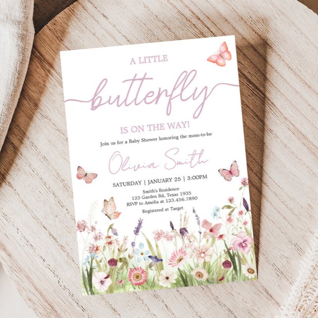 Invitation Baby shower Fleur sauvage Little Butterfly (Wildflower Little Butterfly Baby Shower Invitation)