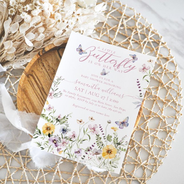 Invitation Baby shower Fleur sauvage Little Butterfly Waterco (Créateur téléchargé)