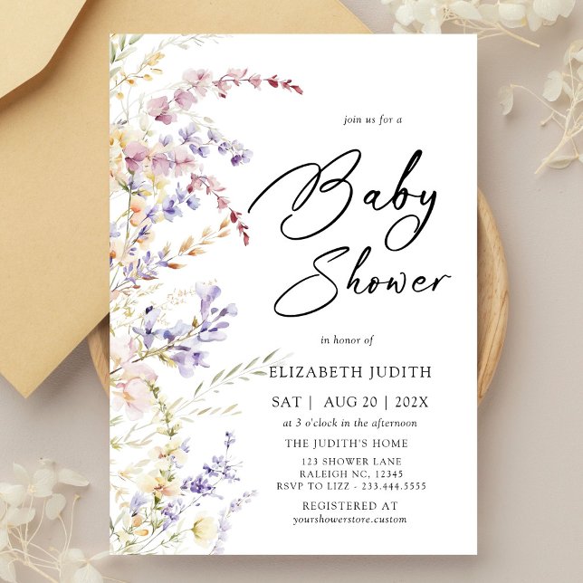 Invitation Baby shower Fleur sauvage moderne (Créateur téléchargé)