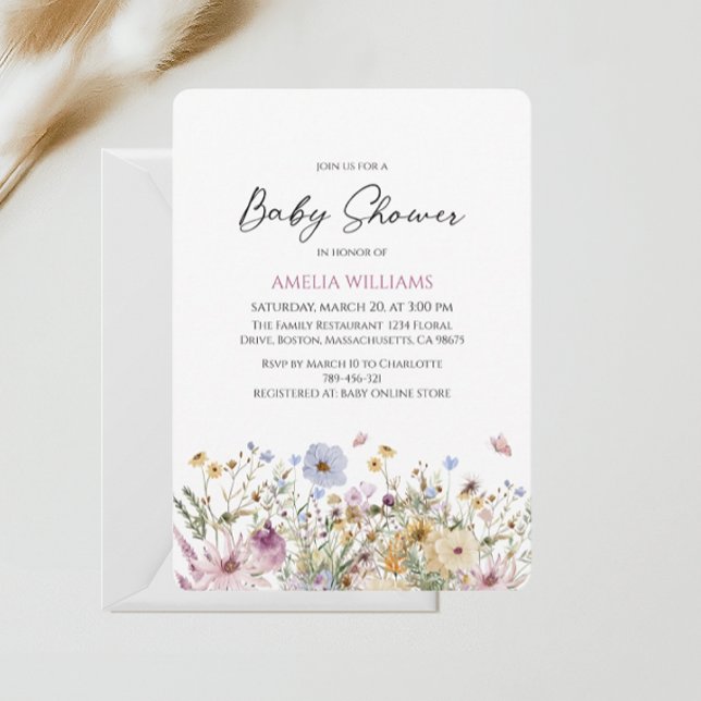 Invitation Baby Shower Fleur Sauvage Moderne Pastel (Créateur téléchargé)